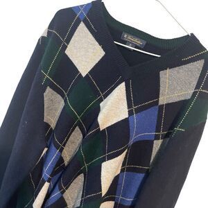 Brooks Brothers Scottish Lambswool Sweater Men's XL Argyle V-Neck Long Sleeve